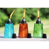 Seraphic Citronella Table Top Torches for Outdoor Patio 16oz Decorative Glass Torch Citronella Oil Candles for Outside Deck Garden Parties Set of 3 Blue/Amber/Green