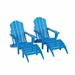 WestinTrends Malibu Outdoor Lounge Chair Set 4-Pieces Adirondack Chair Set of 2 with Ottoman All Weather Poly Lumber Patio Lawn Folding Chair for Outside Pool Beach Pacific Blue