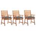 Suzicca Patio Dining Chairs 3 pcs with Cushions Solid Acacia Wood