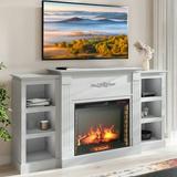 BELLEZE 70 Mantel TV Stand Entertainment Center For TVs up to 68 with 28 Fireplace - Lenore (White)