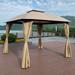 Fithood 10 x 10 Ft Outdoor Patio Garden Gazebo Canopy With Curtains Khaki Top