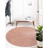 Pink Hand Braided Round Rugs Farmhouse Rugs for Living Area Rug for Bedroom Kitchen Living Room Indoor Outdoor Rug Carpet 6 Square Feet (72x72 Inch) Pink