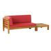 Kaena Acacia Wood Outdoor Left Arm Loveseat and Coffee Table Set with Cushion Teak and Red