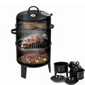 3-in-1 Vertical Charcoal Smoker Grill 3-Tier Smoker Barbeque Grill Round BBQ Grill Suitable for Outdoor Backyard Cooking Camping Hiking Hunting Family Party