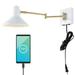 Hygge 16 Swing Arm 1-Light Modern Midcentury Iron USB Charging Port LED Sconce White/Brass Gold