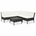 Dcenta 6 Piece Outdoor Conversation Set White Cushioned Corner Sofa with 4 Middle Sofas and Coffee Table Black Poly Rattan Sectional Outdoor Furniture Set for Garden Backyard Terrace