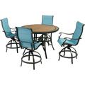 Hanover Monaco 5-Piece Outdoor High Dining Patio Set 4 Counter-Height Padded Sling Swivel Chairs and 56 Round Tile Table Brushed Bronze Finish Rust-Resistant All-Weather - MONDN5PCPDBR-C-BLU