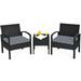 Patiojoy 3 Pieces Patio Set Outdoor Wicker Rattan Furniture w/ Cushions Gray