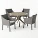 GDF Studio Orwel Outdoor Acacia Wood and Wicker 5 Piece Dining Set with Cushion Gray and Light Gray
