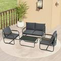 Syngar 4 Piece Patio Furniture Sets Sectional Furniture Set for Outside Conversation Sofa Set with Coffee Table and Dark Gray Cushions Outdoor All Weather Metal Chairs Set for Yard Poolside Deck