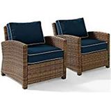 Crosley Furniture Bradenton Fabric Patio Chair in Brown and Navy (Set of 2)