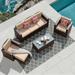 JOIVI 7 Pieces Patio Furniture Set Outdoor Rattan Sectional Sofa Conversation Set with Ottoman and Coffee Table for 5 People Brown