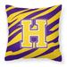 Letter H Monogram - Tiger Stripe - Purple Gold Fabric Decorative Pillow