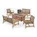 GDF Studio Savannah Outdoor Acacia Wood and Wicker 6 Seater Chat Set with Fire Pit Natural Gray and Brown