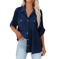 HSMQHJWE Womens Baseball Shirt Womens Short Sleeve V Neck Womens Button Down Pocket Shirts Long Sleeve Oversized Blouses Jacket Fall Outdoor Boyfriend Tops Womens New Years Eve Shirts