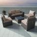 ALAULM Outdoor Furniture Sets 6 Piece Patio Sectional Furniture W/Table & 5 Black Thickened Cushions Sand