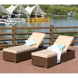 Superjoe 2 Pcs Patio Wicker Sun Lounger Outdoor Rattan Chaise Adjustable Reclining Lounge Chair Brown Wicker Beige Cushions