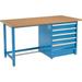 Global Industrial 72 W x 30 D Modular Workbench with 5 Drawers Shop Top Square Edge Blue