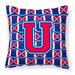 Letter U Football Harvard Crimson and Yale Blue Fabric Decorative Pillow