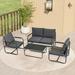 4 Piece Patio Furniture Sets Sectional Furniture Set for Outside Conversation Sofa Set with Coffee Table and Dark Gray Cushions Outdoor All Weather Metal Chairs Set for Yard Poolside Deck