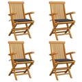 vidaXL Patio Chairs Outdoor Bistro Folding Chair with Cushions Solid Wood Teak