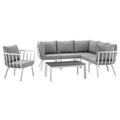 Lounge Sectional Sofa Chair Set Aluminum Metal Steel White Grey Gray Modern Contemporary Urban Design Outdoor Patio Balcony Cafe Bistro Garden Furniture Hotel Hospitality