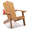 Oversized Outdoor Chair with Cup Holder Weather Resistant Outdoor Patio Chair for Garden Porch Deck Backyard Easy to Assemble and Maintain Folding Adirondack Chair 380LBS Weight Capacity Brown