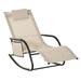 Outsunny Outdoor Rocking Chair Chaise Lounge Pool Chair for Sun Tanning Sunbathing a Rocker with Side Pocket Armrests & Pillow for Patio Lawn Beach Cream White