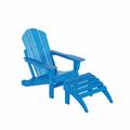 WestinTrends Malibu Outdoor Lounge Chair 2-Pieces Adirondack Chair Set with Ottoman All Weather Poly Lumber Patio Lawn Folding Chairs for Outside Pool Garden Backyard Beach Pacific Blue