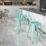 Flash Furniture Commercial Grade 24 High Mint Green Metal Indoor-Outdoor Counter Height Stool with Back