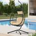 Khaki Swing Egg Chair Hammock Chair Hanging Chair Steel Frame and Waterproof Cushion with Steel Stand for Indoor Outdoor Patio Porch Bedroom Wicker Rattan Basket Chair 300LBS Capacity