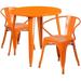 Flash Furniture Conrad Commercial Grade 30 Round Orange Metal Indoor-Outdoor Table Set with 2 Arm Chairs