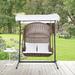 Modway Vantage Outdoor Patio Swing Chair With Stand in Brown White