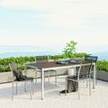 Modway Shore 5 Piece Outdoor Patio Aluminum Dining Set in Silver Black