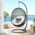 Modway Hide Steel Rattan Outdoor Patio Swing Chair with Stand in Gray/White