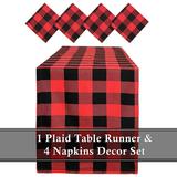 Table Runner and 4 Napkins - Red Plaid Buffalo Pattern for Christmas - 110 Inch x 14 Inch Runner and 17 Inch x 17 Inch Napkins - in Gift Box (Red Buffalo Check Plaid)