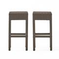 GDF Studio Rudolfo Outdoor Wicker 27.5 inch Backless Barstools Set of 2 Dark Brown