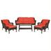 Jeco 6pc Wicker Seating Set in Espresso with Red Cushions