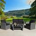 Gymax 4PCS Patio Rattan Conversation Set Outdoor Furniture Set w/ Black Cushions