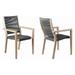 Wooden Outdoor Dining Chair with Fishbone Weave Set of 2 Charcoal Black- Saltoro Sherpi