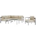 Modern Contemporary Urban Design Outdoor Patio Balcony Five PCS Sectional Sofa Set Beige Aluminum