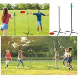 Toss Game Set - Flying Disc Bottle Drop Yard Game- Frisbee Target Backyard Game with Poles & Bottles for Adult Kids and Family