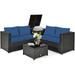 Patiojoy 4-Piece Outdoor Rattan Sectional Loveseat Couch Conversation Sofa Set with Storage Box &Coffee Table Navy