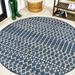 Ourika Moroccan Geometric Textured Weave Navy/Beige 5 Round Indoor/Outdoor Area Rug