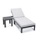 LeisureMod Chelsea Modern Aluminum Outdoor Chaise Lounge Chair With Side Table & Light Grey Cushions