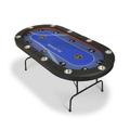 KARMAS PRODUCT Poker Table Foldable 10 Players Texas Holdem Poker Table Casino Table for Blackjack Board Game w/Deep Steel Cup Holder - Blue Felt Surface
