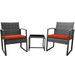 Irene 3-Piece Patio Bistro Rattan Outdoor Furniture Set -2 Metal Chairs With a Classic Glass Coffee Table - Orange