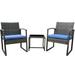 Brier 3-Piece Rattan Unwinding Furniture Set -Two Soft Cushion Sitting Chairs With A Glass Coffee Table - Dark Blue