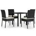 Anself 5 Piece Patio Dining Set Glass Top Table and 4 Chairs with White Cushion Black Poly Rattan Powder-Coated Steel Frame Outdoor Dining Set for Garden Lawn Courtyard