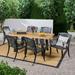 Noble House Dory 7 Piece Concrete Top Patio Dining Set in Natural Oak